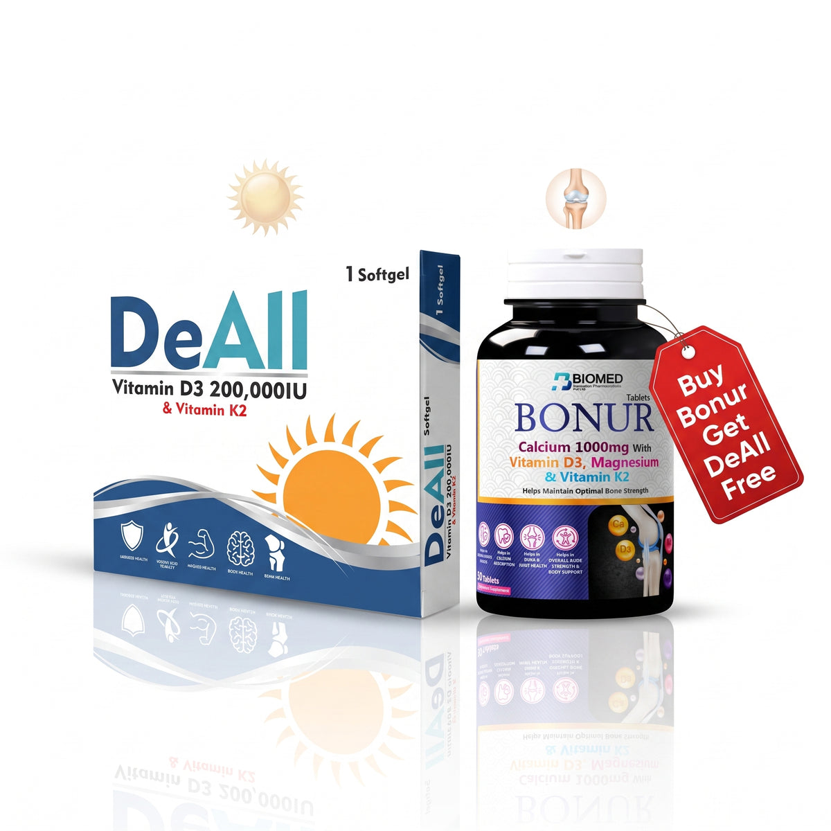 BONUR + DeAll Complete Bone Health Bundle | Calcium, Vitamin D3, K2 & Magnesium